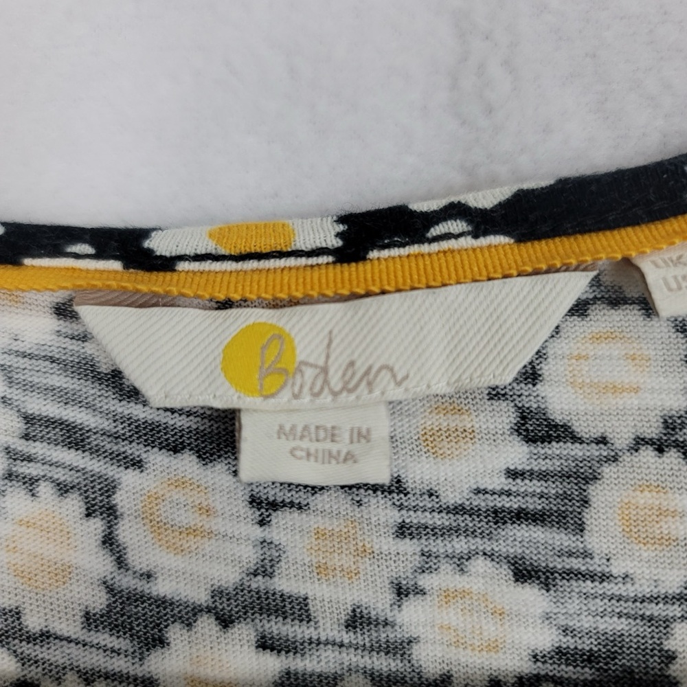 Boden Yellow Black Floral Midi Slip on Dress 100% cotton 14 Long - Picture 6 of 11